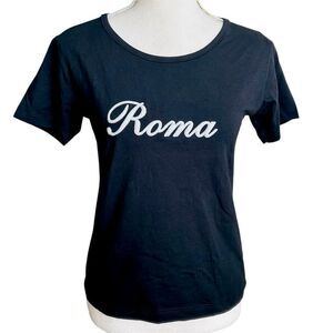 Black Fitted Silver Script Roma Made in Italy T-Shirt